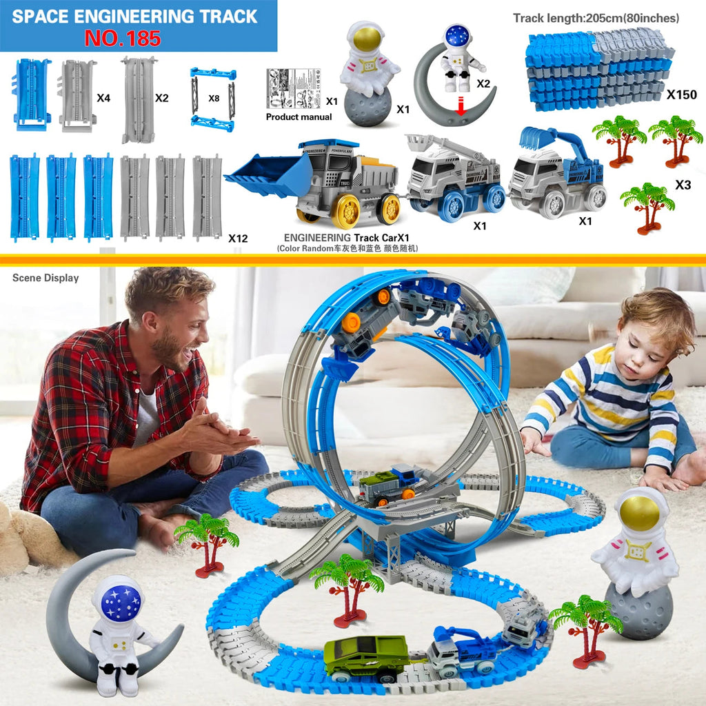Magic Climbing Electric Race Car Toy with Bendable Flexible Track Space Theme Engineering Train for Kids Gift Novacare Shop