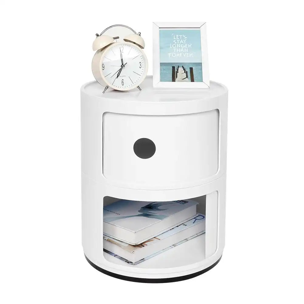 Nightstand with 2 Drawers 2 Layers Modern Bedside Table Bedroom Side End Stand Multi Functional Round Storage Unit Bedside Table Novacare Shop