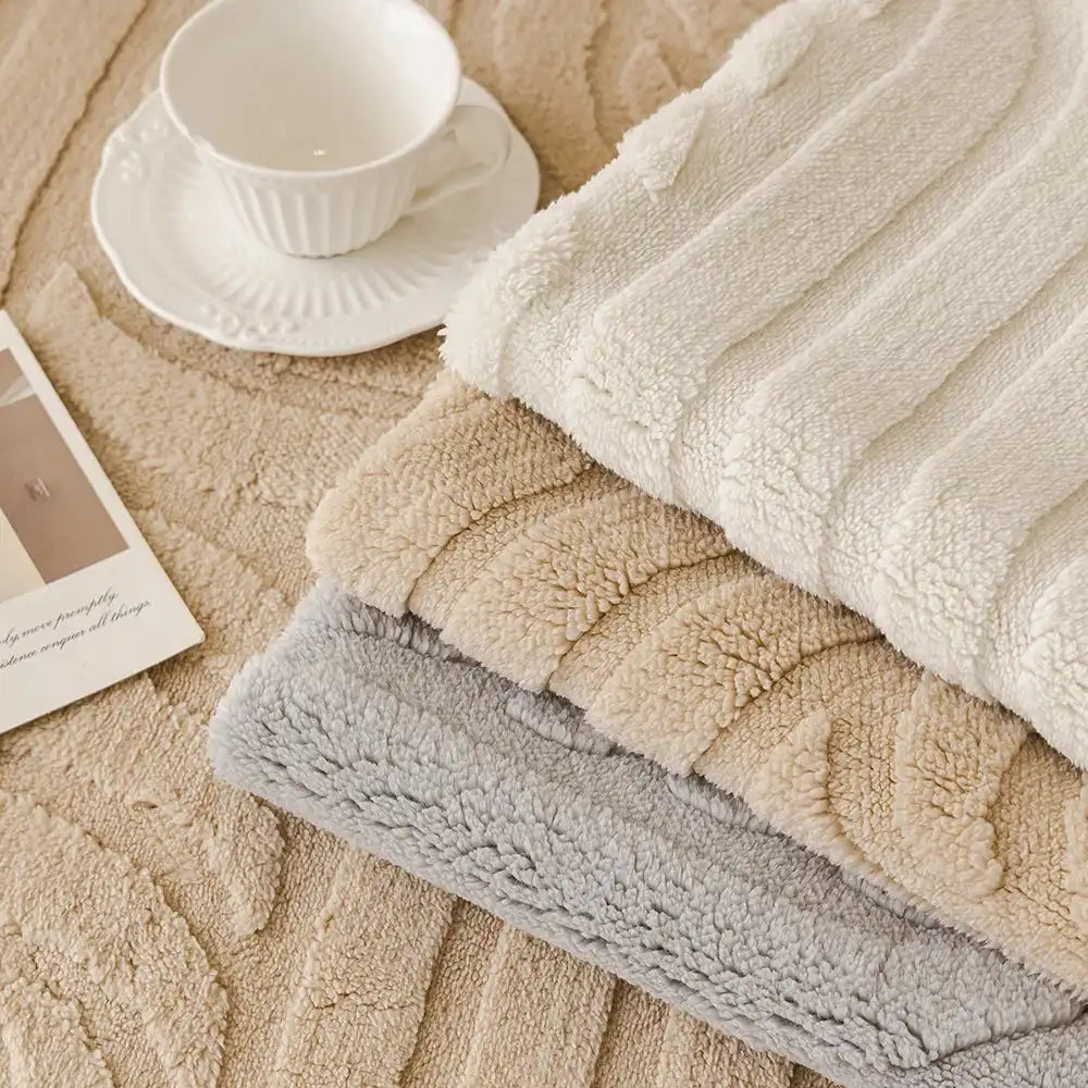 Plush sofa cushion protectors in cream, beige, and gray