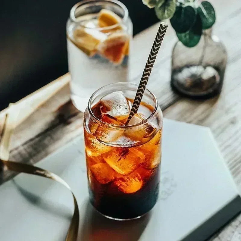 350ml/550ml Glass Cup Cola Cold Drink Water Cup with Bamboo Lid Coffee Milk Juice Straw Mug Beer Can Drink Home Breakfast Cup beyutihealth