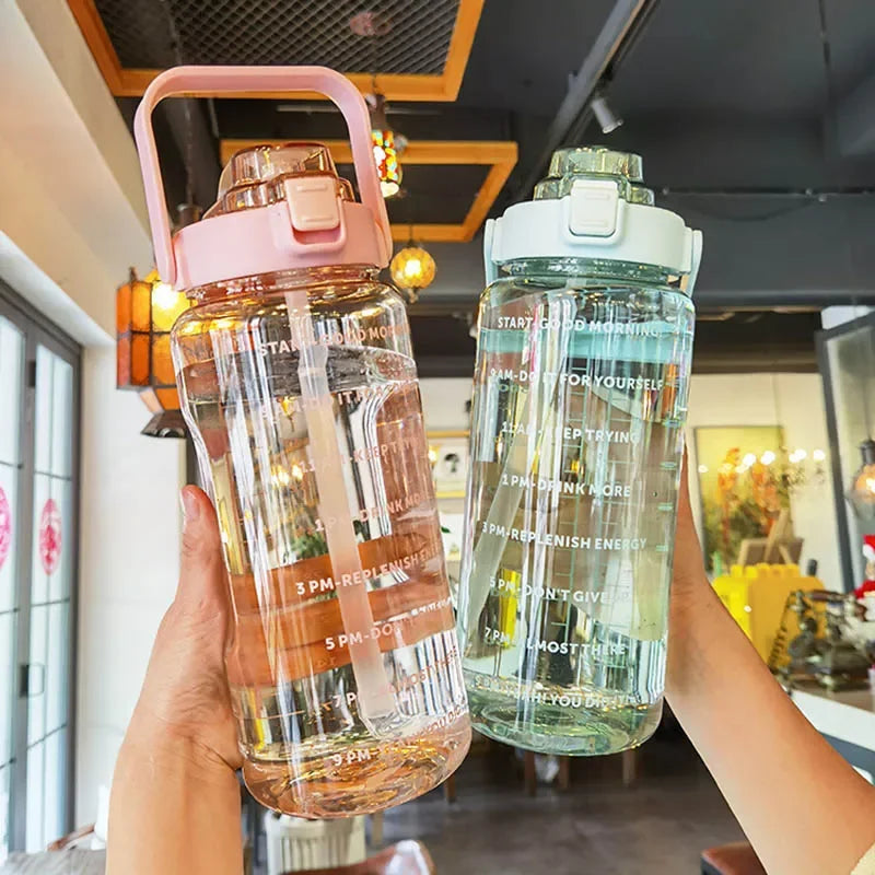2 Liters Plastic Kettle Large Portable Travel Water Bottle with Straw Sports Fitness Cup High Value Big Fat Cup Adult Universal beyutihealth