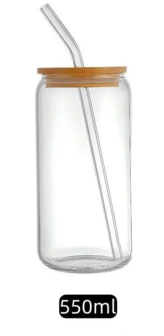 350ml/550ml Glass Cup Cola Cold Drink Water Cup with Bamboo Lid Coffee Milk Juice Straw Mug Beer Can Drink Home Breakfast Cup beyutihealth