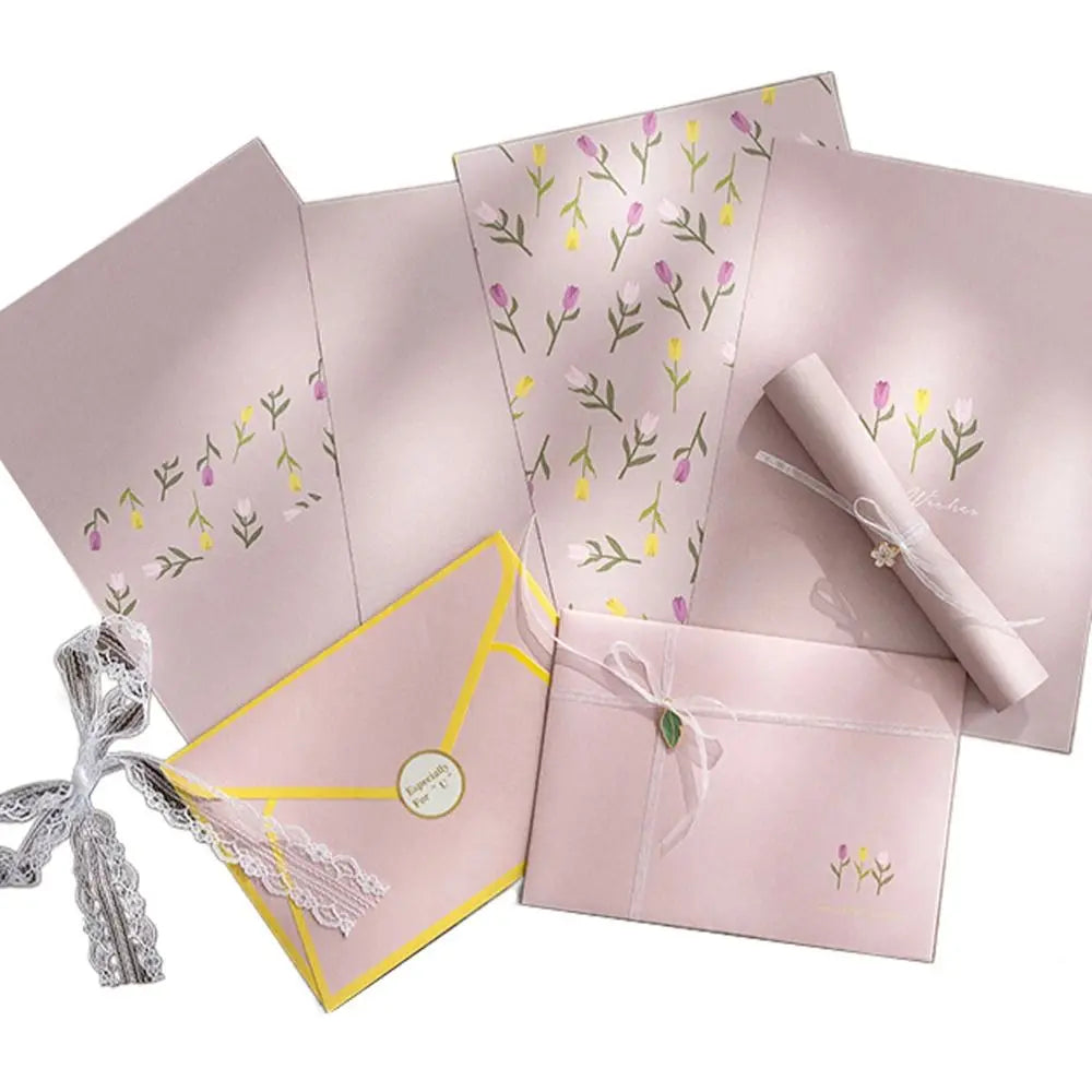 Gift Card Flowers Floral Envelopes DIY Postcard with Stickers Letter Pads Writable Kawaii Letter Writing Paper Invitations Cards beyutihealth