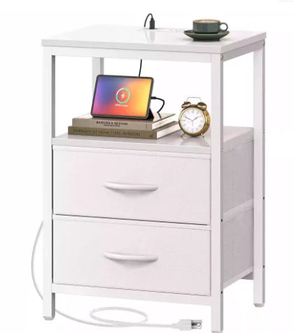 Night Stand Charging Station LED Nightstand Usb Ports Outlets 2 Storage Drawers Small Bedside Table Black Aesthetic Modern Novacare Shop