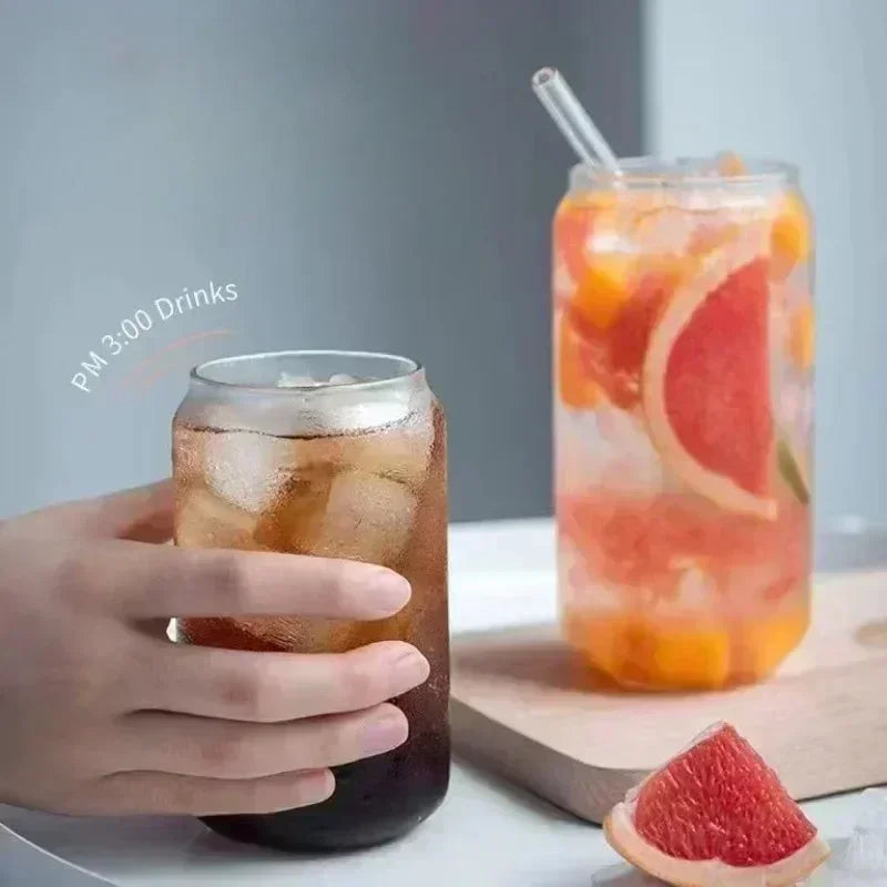 350ml/550ml Glass Cup Cola Cold Drink Water Cup with Bamboo Lid Coffee Milk Juice Straw Mug Beer Can Drink Home Breakfast Cup beyutihealth