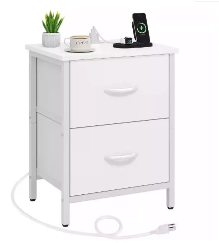 Night Stand Charging Station LED Nightstand Usb Ports Outlets 2 Storage Drawers Small Bedside Table Black Aesthetic Modern Novacare Shop
