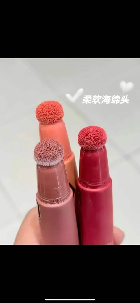 Close-up of NEW MAKE UP TOOL MAKE UP blusher beauty blush sponge applicators in peach, mauve, coral, and red tones with soft cushion heads.