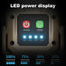 LED power display panel with on/off and mode buttons, showing battery level indicators