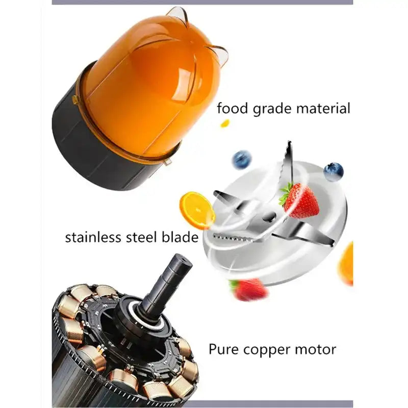 Blender kitchen chopper with food grade material, stainless steel blade, and pure copper motor for smoothies and food processing