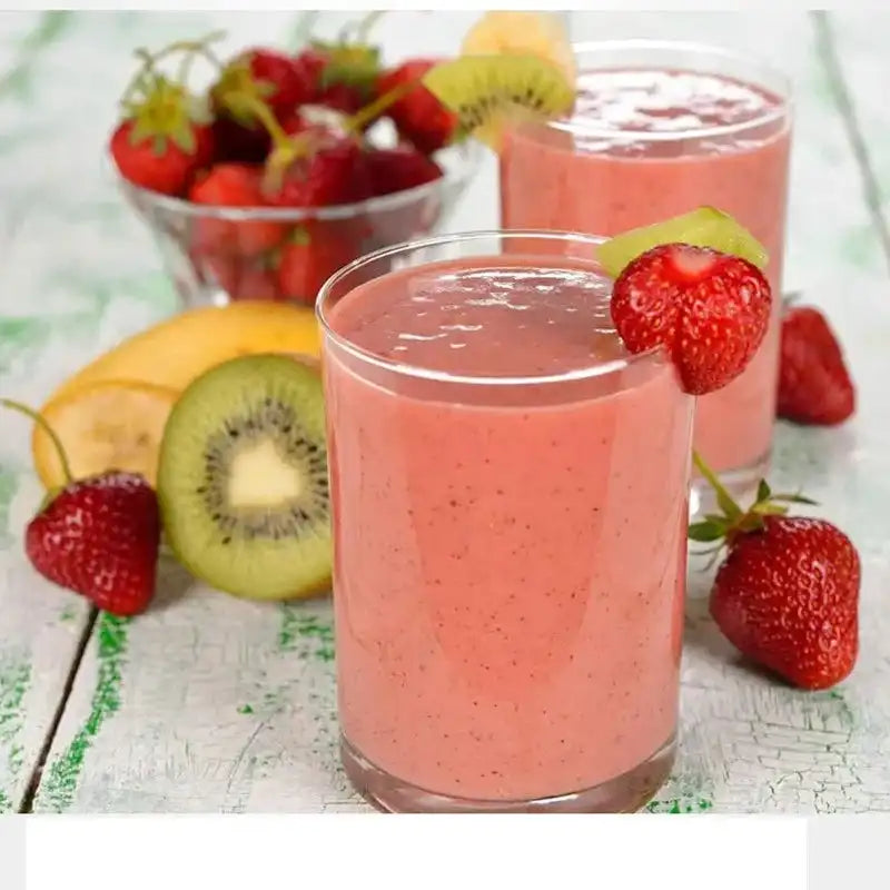 Fruit smoothie with strawberries and kiwi in a glass