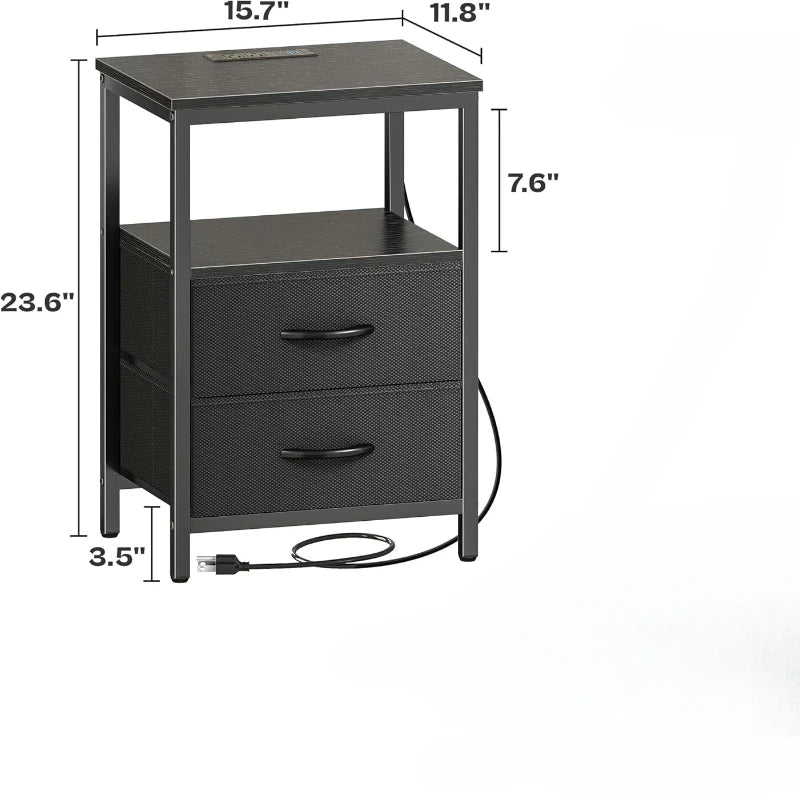 Night Stand Charging Station LED Nightstand Usb Ports Outlets 2 Storage Drawers Small Bedside Table Black Aesthetic Modern Novacare Shop