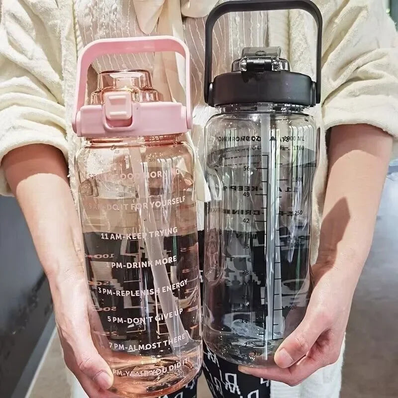 2 Liters Plastic Kettle Large Portable Travel Water Bottle with Straw  Sports Fitness Cup High Value Big Fat Cup Adult Universal beyutihealth