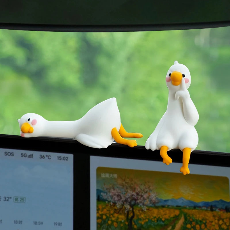 Resin Cartoon Animal Decor For Desk Car Dashboard TV Monitor Gift Idea Cute 3D Duck Figurine Mini Resin Duck Ornament Playful beyutihealth