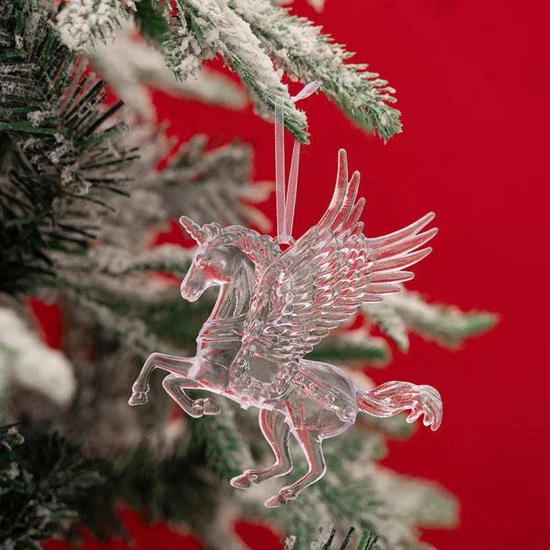 Christmas Tree Decoration Items, Unicorn, Bird, Elk, Transparent Acrylic Tree Hanging Christmas Deer Xmas Tree Christmas Decor beyutihealth