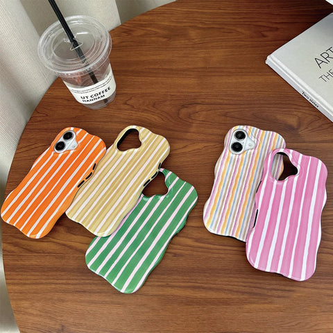 Fashion 2 in 1 Glossy Stripes Phone Case for iPhone 13 14 15 16 Pro Max Wave Edges Comfortable Touch Hard Slim Back Cover Shell beyutihealth