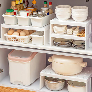 Stackable plastic storage rack for kitchen organization