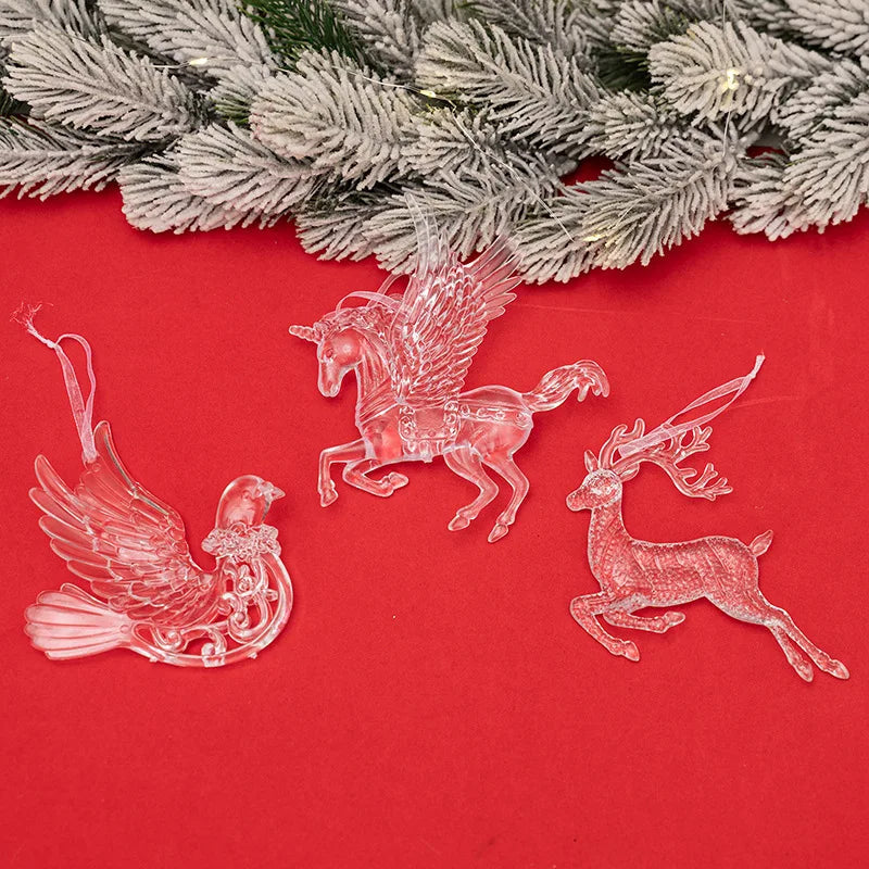 Christmas Tree Decoration Items, Unicorn, Bird, Elk, Transparent Acrylic Tree Hanging Christmas Deer Xmas Tree Christmas Decor beyutihealth
