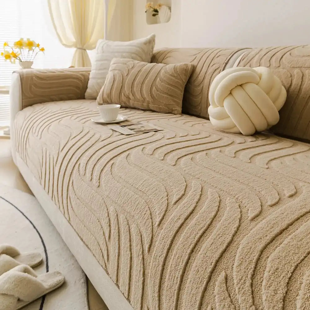 Plush Sofa Cushion Protector on a living room sofa