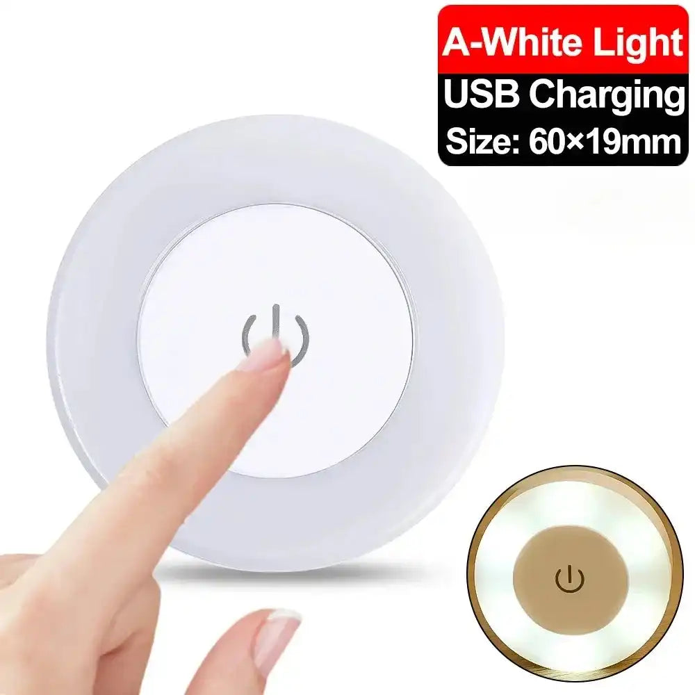 White LED night light with touch control and USB charging for bedroom and living room