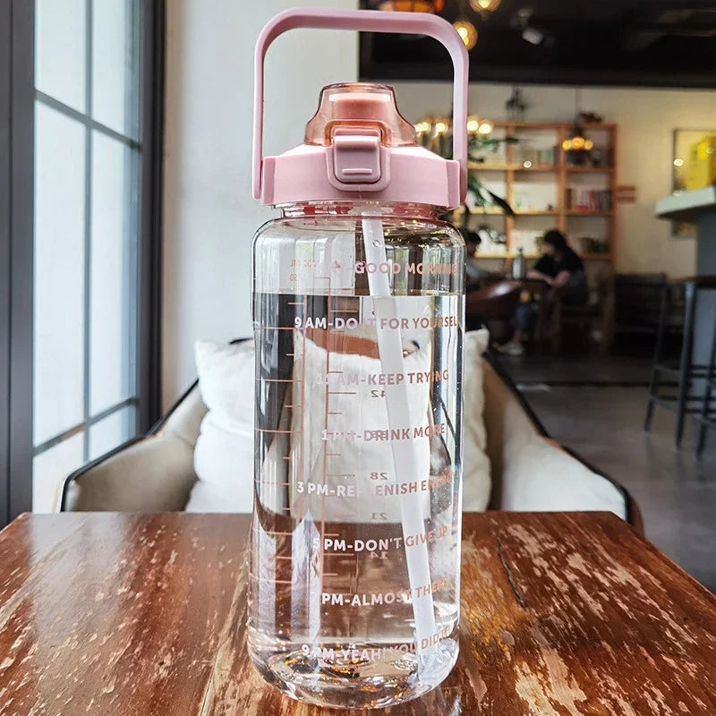 2 Liters Plastic Kettle Large Portable Travel Water Bottle with Straw  Sports Fitness Cup High Value Big Fat Cup Adult Universal beyutihealth