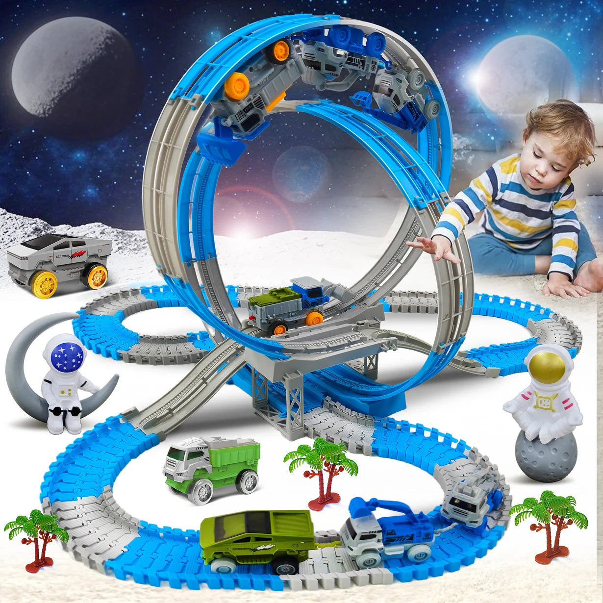 Magic Climbing Electric Race Car Toy with Bendable Flexible Track Space Theme Engineering Train for Kids Gift Novacare Shop