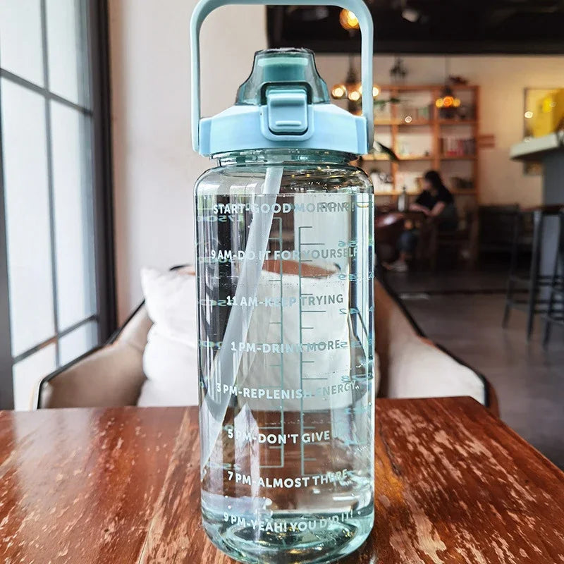 2 Liters Plastic Kettle Large Portable Travel Water Bottle with Straw  Sports Fitness Cup High Value Big Fat Cup Adult Universal beyutihealth