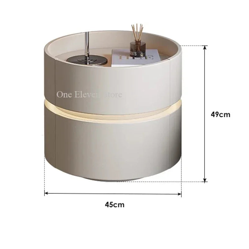 Modern wooden nightstand with built-in LED light strip, 45cm x 49cm, multifunction bedroom furniture