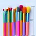 Makeup Brushes 15Pcs Colourful Set displayed with size reference of 14.5cm, includes tools for blush, concealer, and eye shadow application.