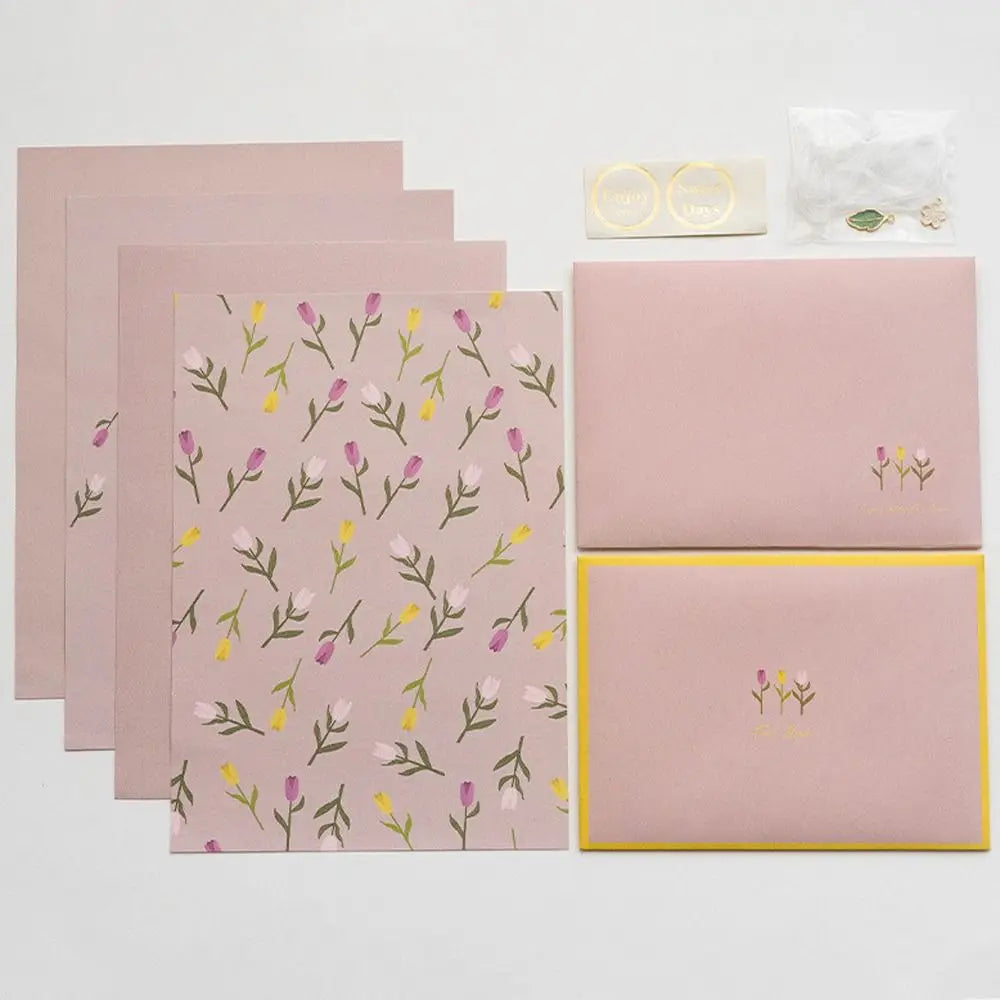 Gift Card Flowers Floral Envelopes DIY Postcard with Stickers Letter Pads Writable Kawaii Letter Writing Paper Invitations Cards beyutihealth