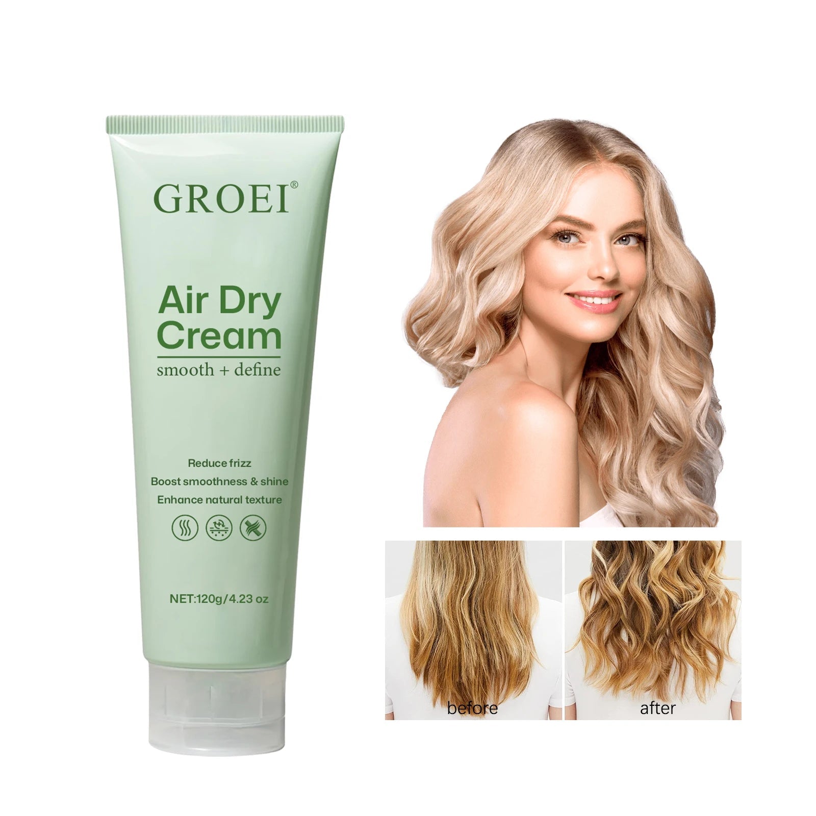 GROEI Air Dry Cream for smooth, shiny hair