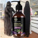 Hair growth thickening shampoo bottle with rosemary and onion illustration