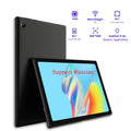 Black tablet with 10.1-inch IPS display, rear camera, and support for Russian language