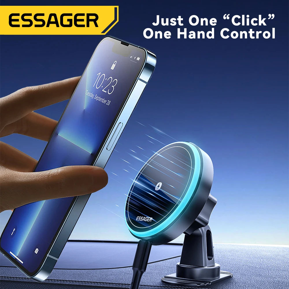 Essager Magnetic Wireless Charger Car Phone Holder 15W RGB Seven Color Light Fast Charging Mount Stand For IPhone15 14 13Android beyutihealth