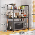 Multi-layer kitchen storage rack with microwave shelf and condiment organizer, ideal for countertop tidying and kitchen accessories display.