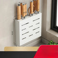 Wall-mounted kitchen knife storage box with wooden knife holder, modern kitchen accessories organizer