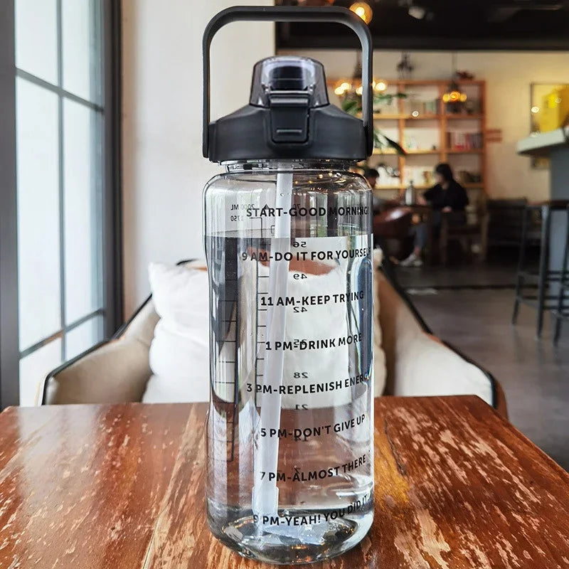 2 Liters Plastic Kettle Large Portable Travel Water Bottle with Straw  Sports Fitness Cup High Value Big Fat Cup Adult Universal beyutihealth