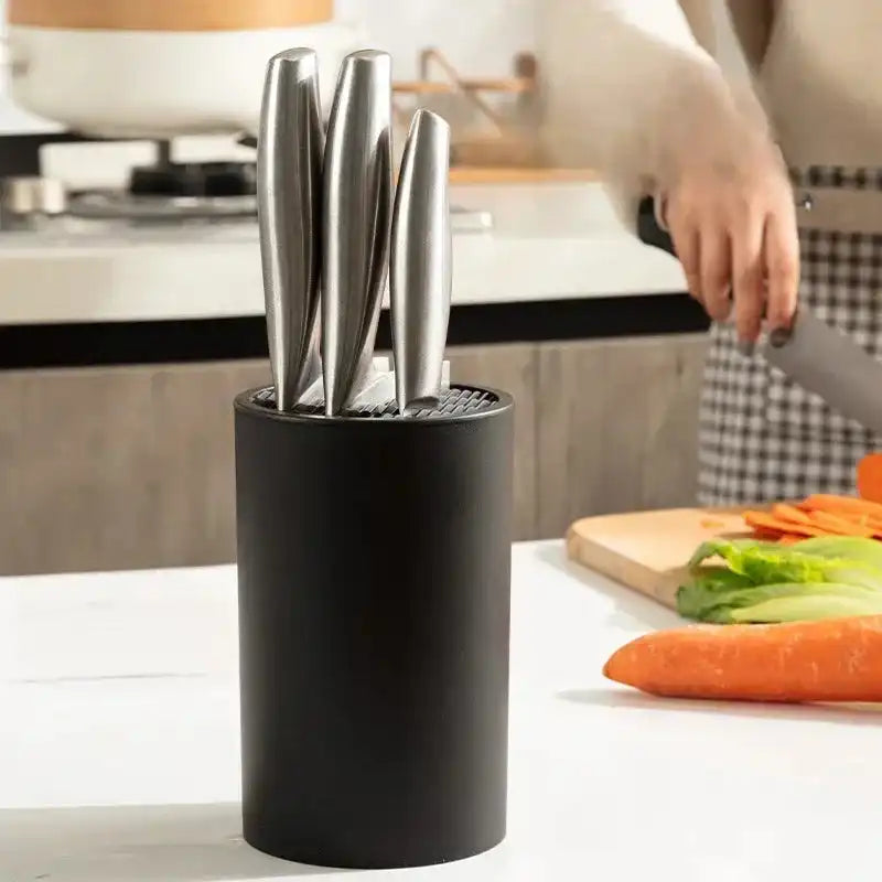 Chef's Knife Stand with sleek black cylindrical design for kitchen storage