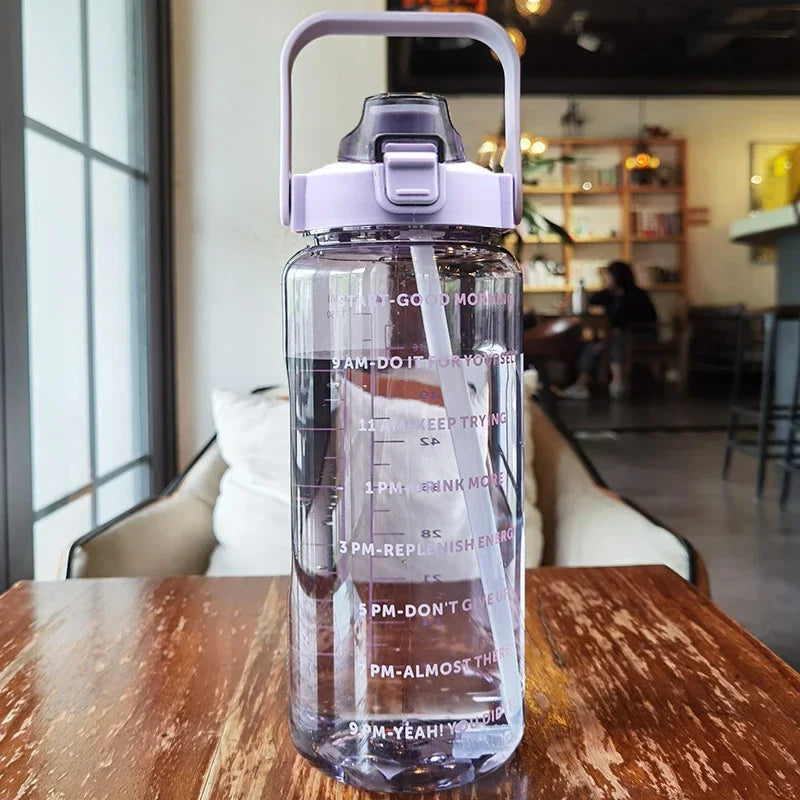 2 Liters Plastic Kettle Large Portable Travel Water Bottle with Straw  Sports Fitness Cup High Value Big Fat Cup Adult Universal beyutihealth