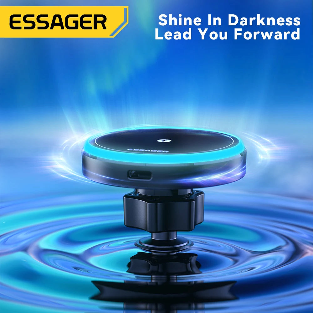 Essager Magnetic Wireless Charger Car Phone Holder 15W RGB Seven Color Light Fast Charging Mount Stand For IPhone15 14 13Android beyutihealth