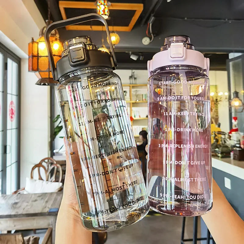 2 Liters Plastic Kettle Large Portable Travel Water Bottle with Straw  Sports Fitness Cup High Value Big Fat Cup Adult Universal beyutihealth