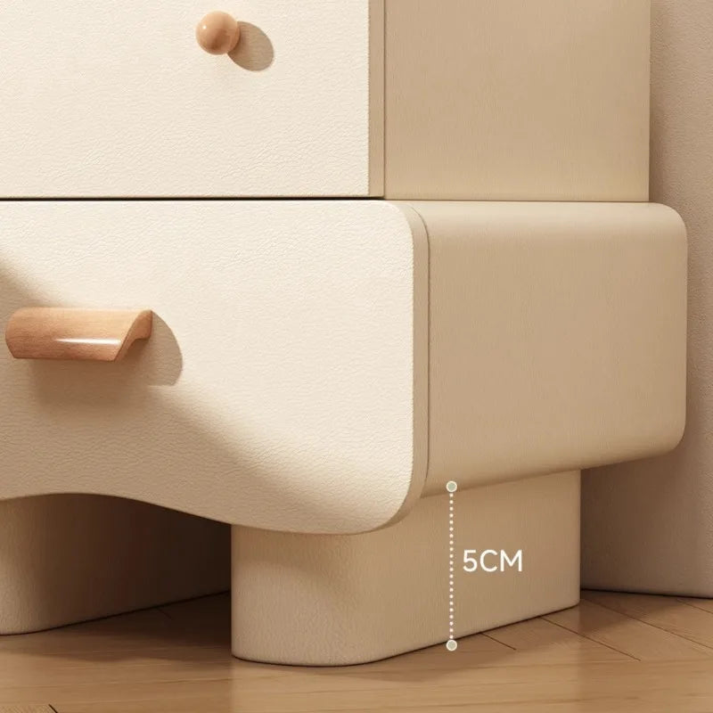 Close-up of nightstand base and design details