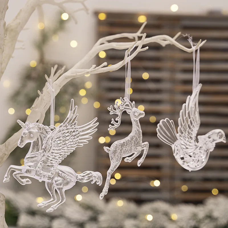 Christmas Tree Decoration Items, Unicorn, Bird, Elk, Transparent Acrylic Tree Hanging Christmas Deer Xmas Tree Christmas Decor beyutihealth