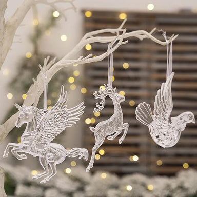 Christmas Tree Decoration Items, Unicorn, Bird, Elk, Transparent Acrylic Tree Hanging Christmas Deer Xmas Tree Christmas Decor beyutihealth
