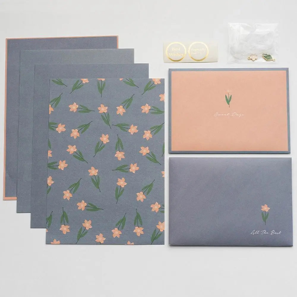 Gift Card Flowers Floral Envelopes DIY Postcard with Stickers Letter Pads Writable Kawaii Letter Writing Paper Invitations Cards beyutihealth