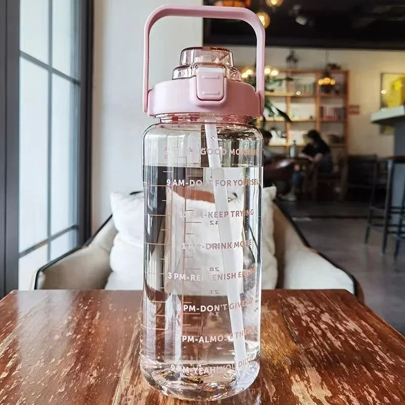 2 Liters Plastic Kettle Large Portable Travel Water Bottle with Straw  Sports Fitness Cup High Value Big Fat Cup Adult Universal beyutihealth