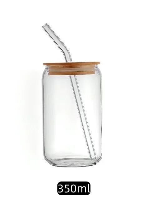 350ml/550ml Glass Cup Cola Cold Drink Water Cup with Bamboo Lid Coffee Milk Juice Straw Mug Beer Can Drink Home Breakfast Cup beyutihealth