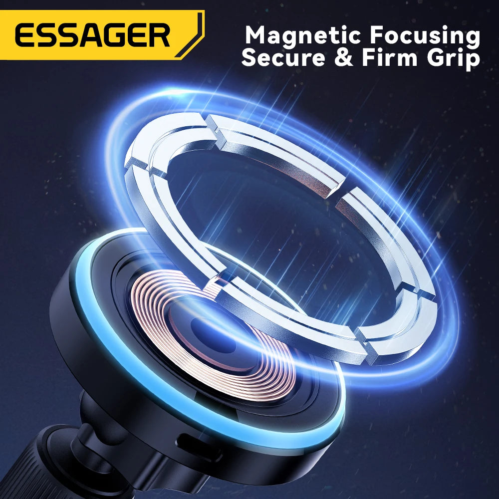 Essager Magnetic Wireless Charger Car Phone Holder 15W RGB Seven Color Light Fast Charging Mount Stand For IPhone15 14 13Android beyutihealth