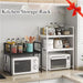 Multi-layer kitchen storage rack with microwave shelf and condiment organizer, ideal for countertop tidying and kitchen accessories display.
