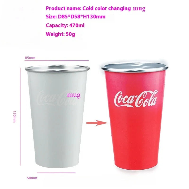 470ml Portable Aluminum Mug-CocaCola Cups ColorChanges When Cool Perfect for Cold Sensation Outdoor Camping Beer Cold DrinksCup beyutihealth