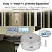 Silver speaker isolation foot shown with 3M adhesive and screw, suitable for all audio equipment without the need for drilling holes.